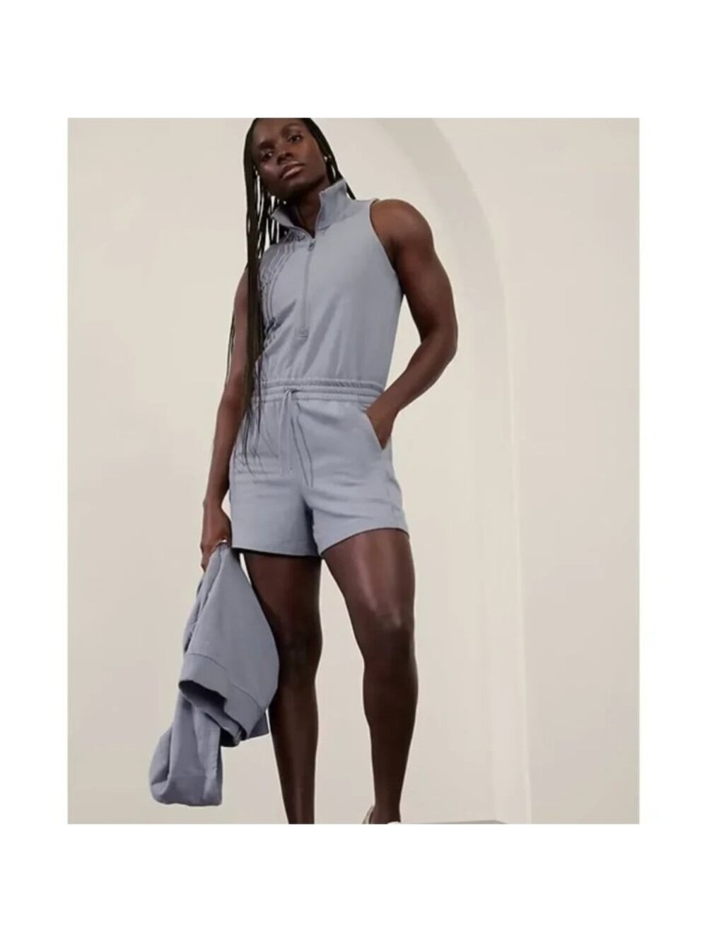 Athleta XL Tall Retroterry Romper Storm Cloud Garment Dye Grey